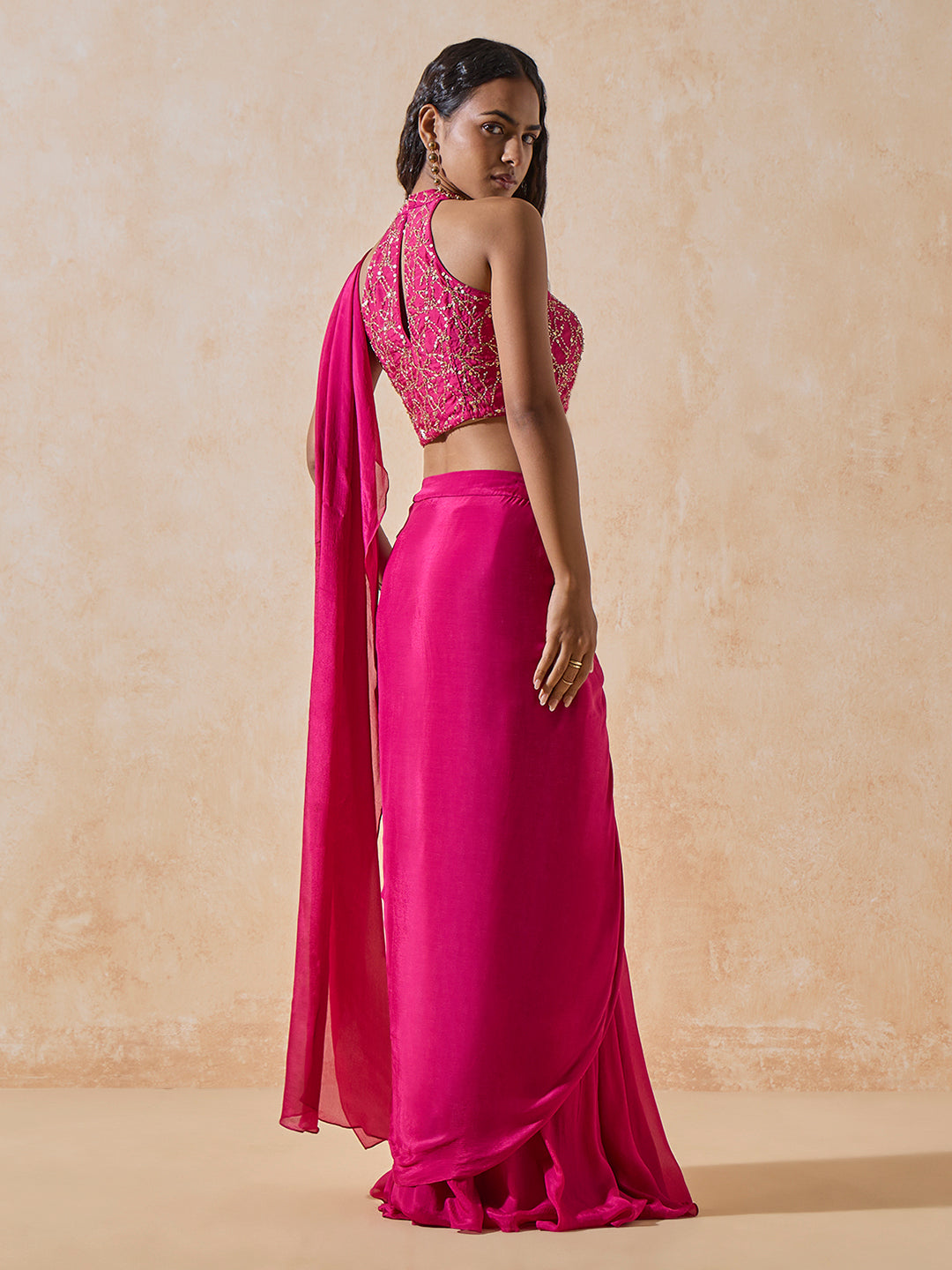 Pre-Draped Saree - Pink