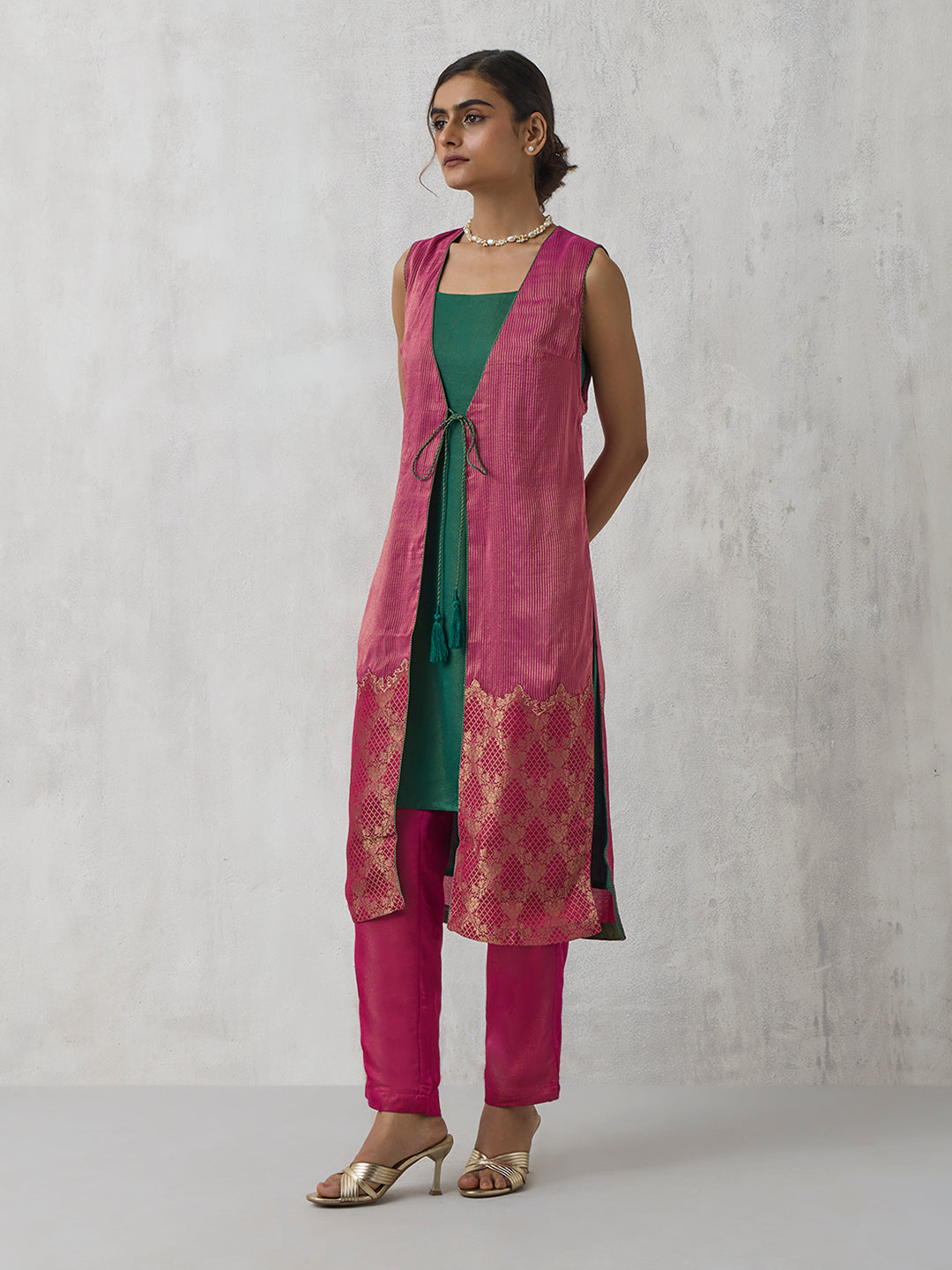 Brocade Kurta with Inner - Pink