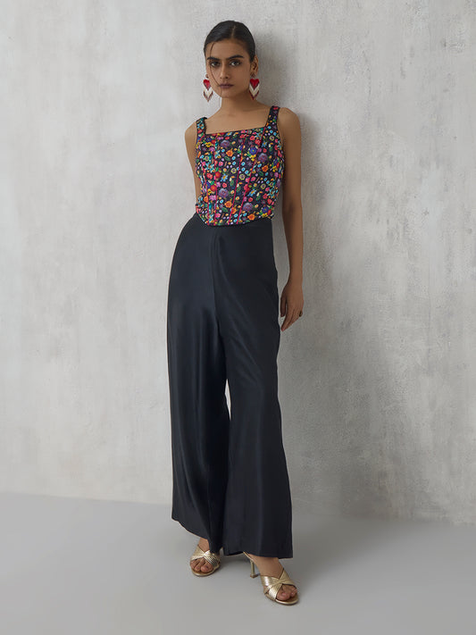 Floral Printed Corset Top - Black