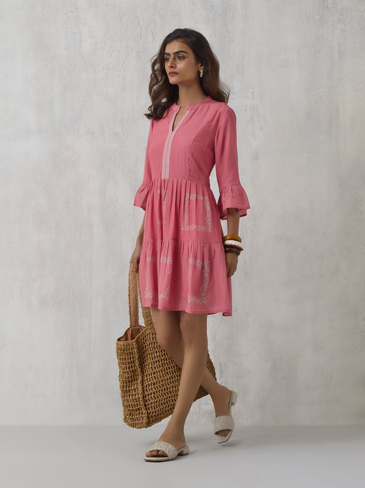 Printed Short Dress - Pink