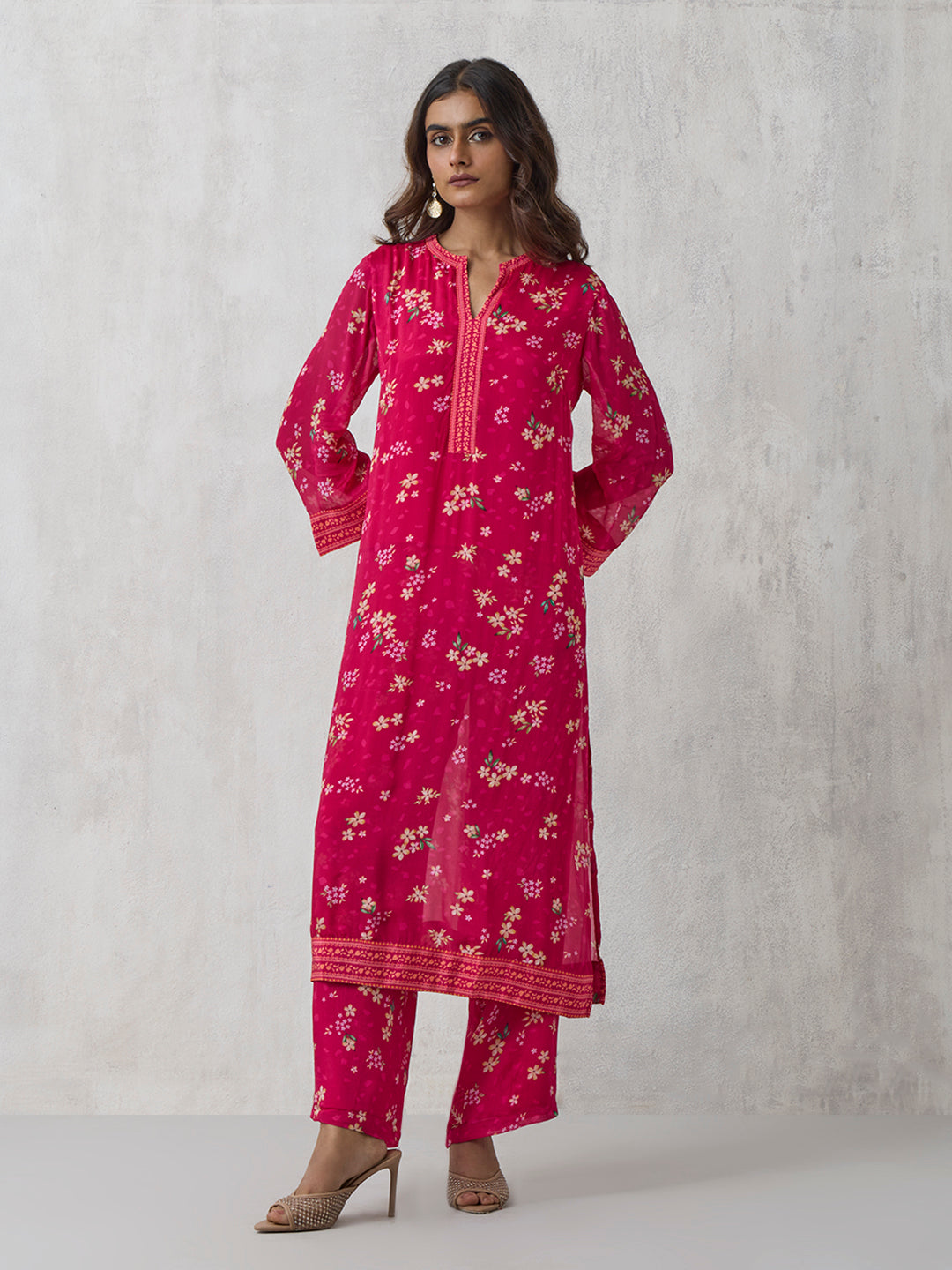 Floral Printed Kurta Set - Pink