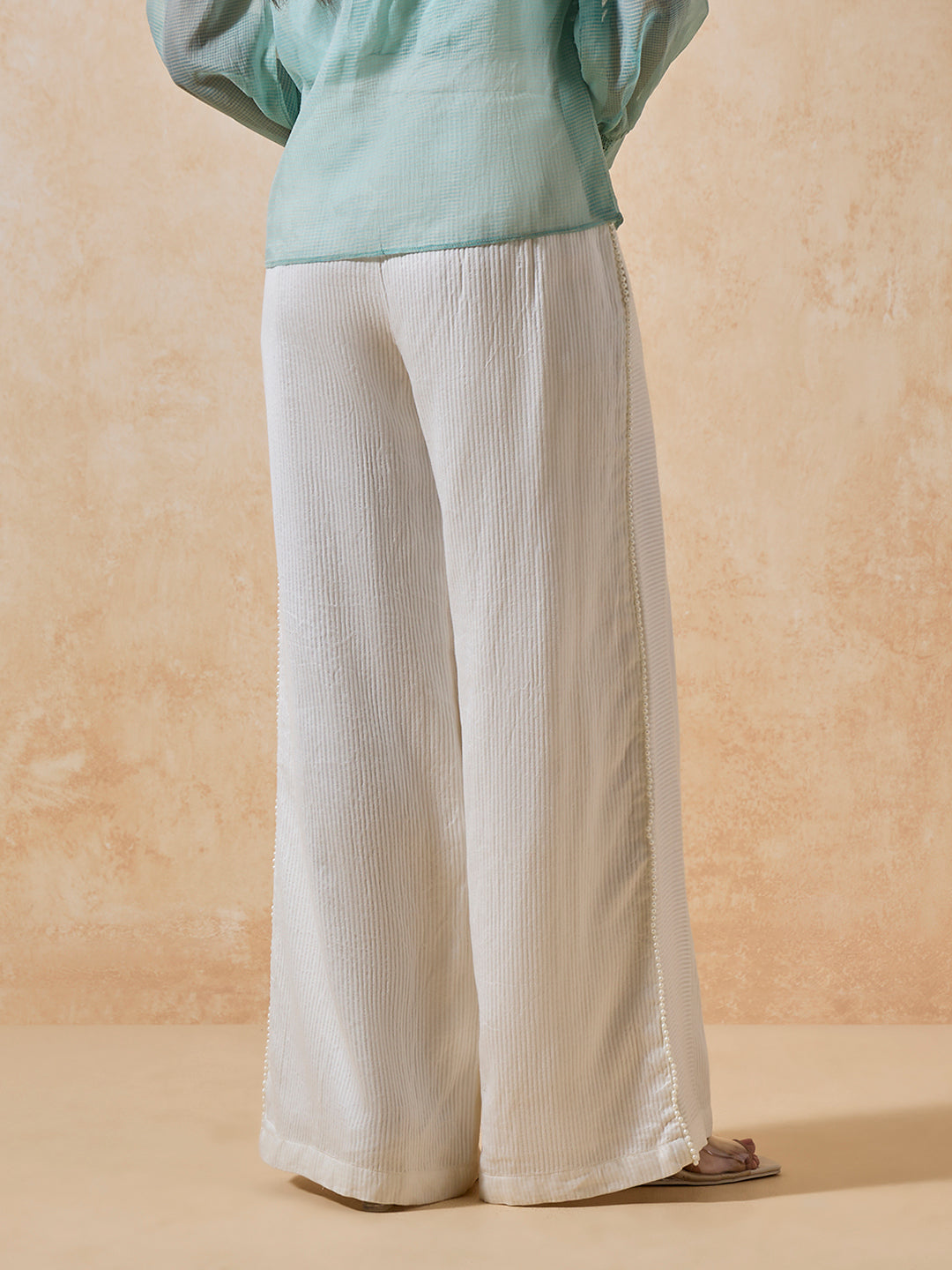 Self-Striped Trousers - White