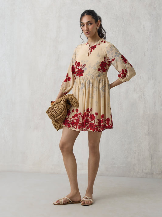 Floral Mini Dress - Beige