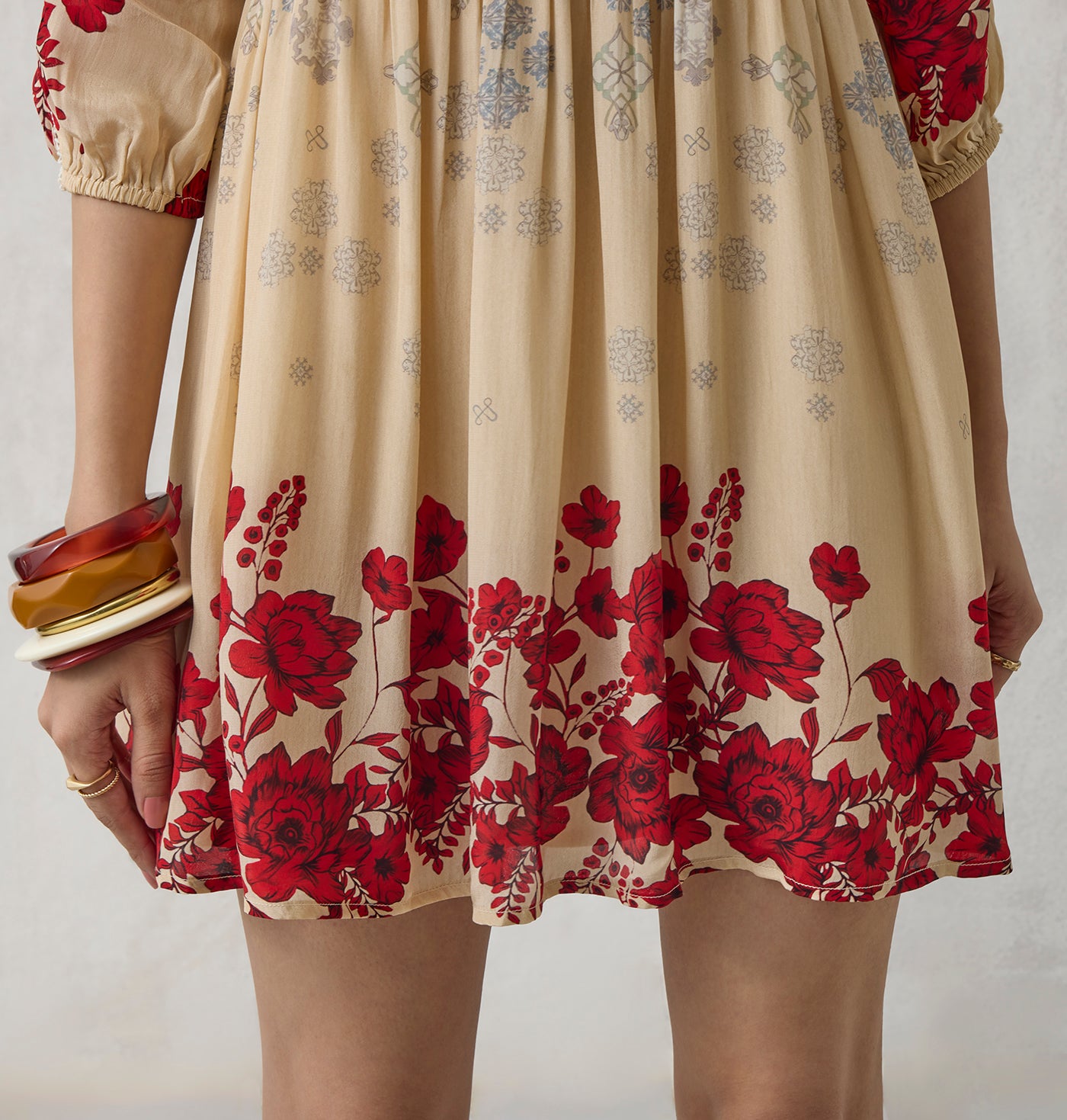 Floral Mini Dress - Beige