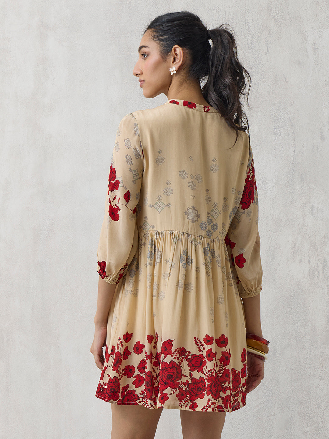 Floral Mini Dress - Beige