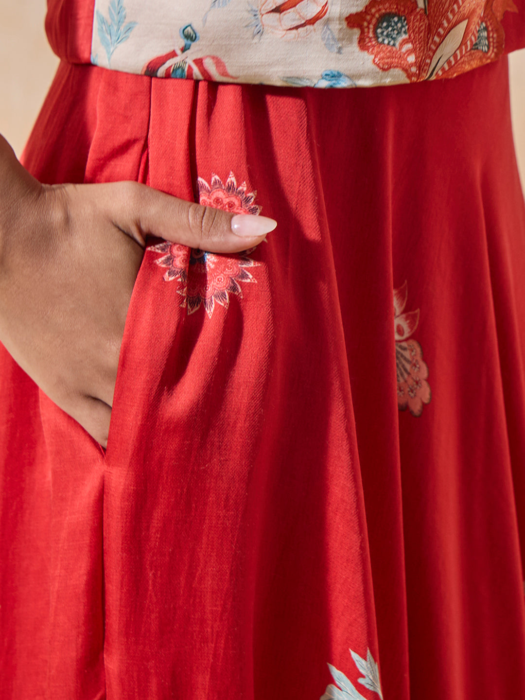 Printed Lehenga Skirt - Red