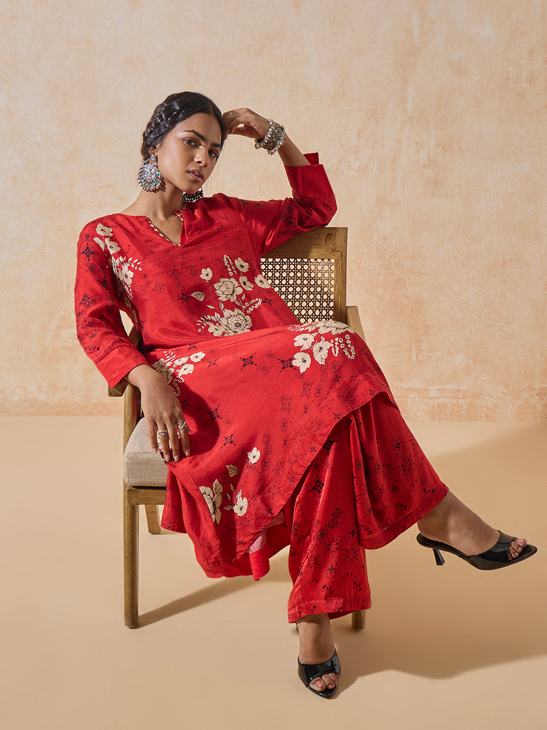 Printed Kurta Set - Red