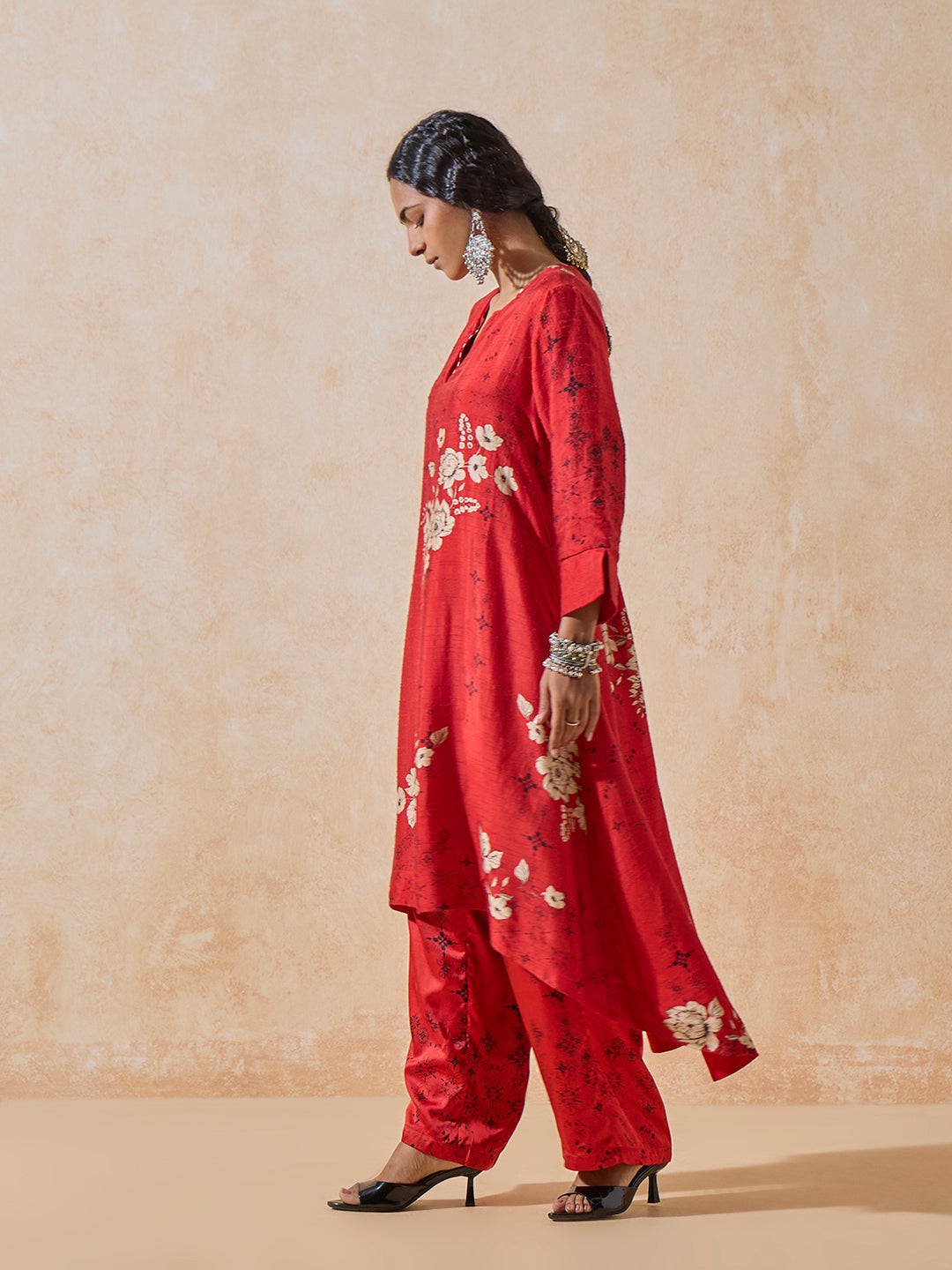 Printed Kurta Set - Red