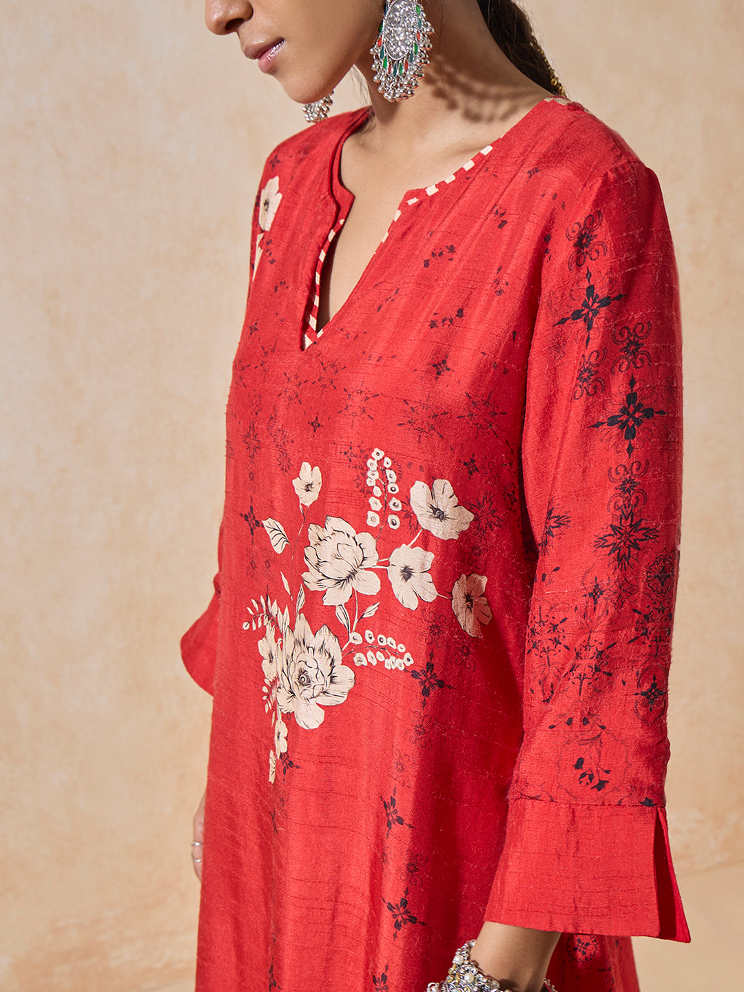Printed Kurta Set - Red