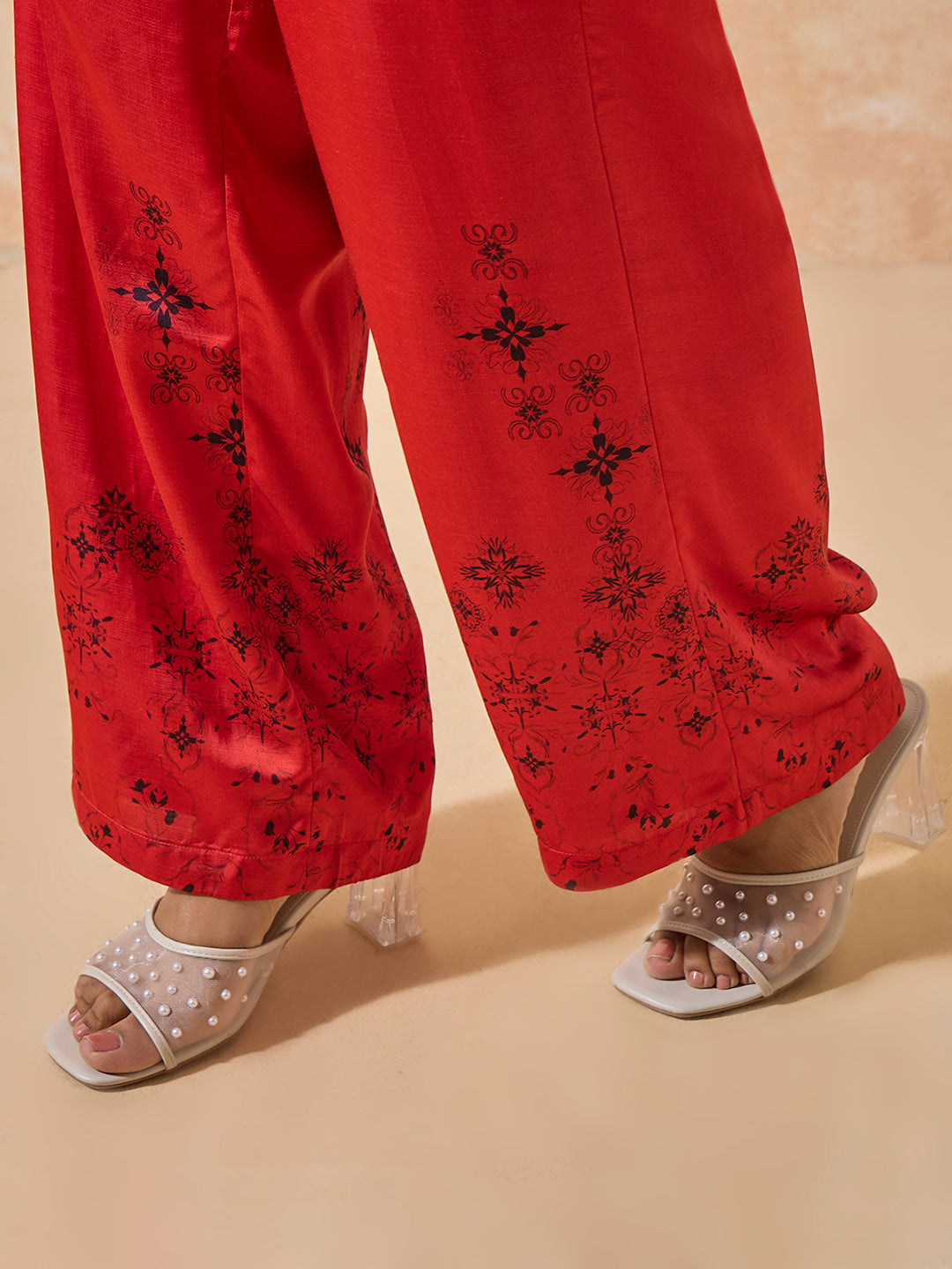 Printed Kurta Set - Red