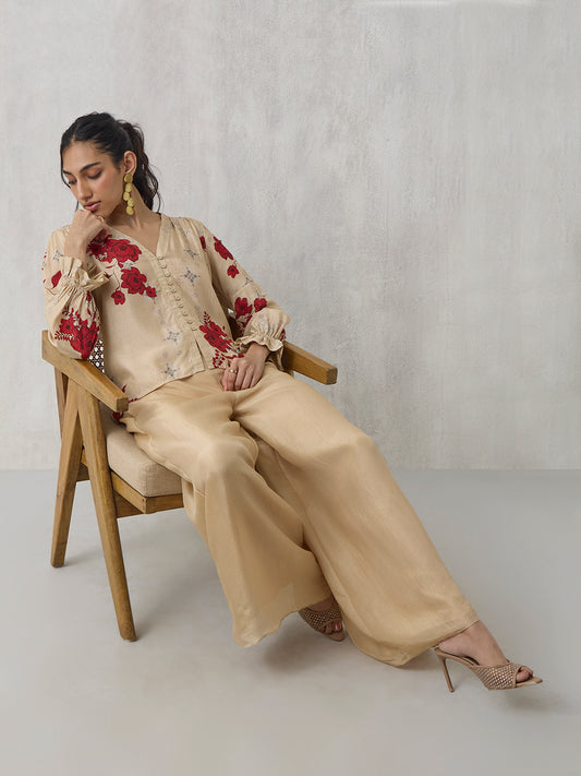 Floral Printed Top - Beige