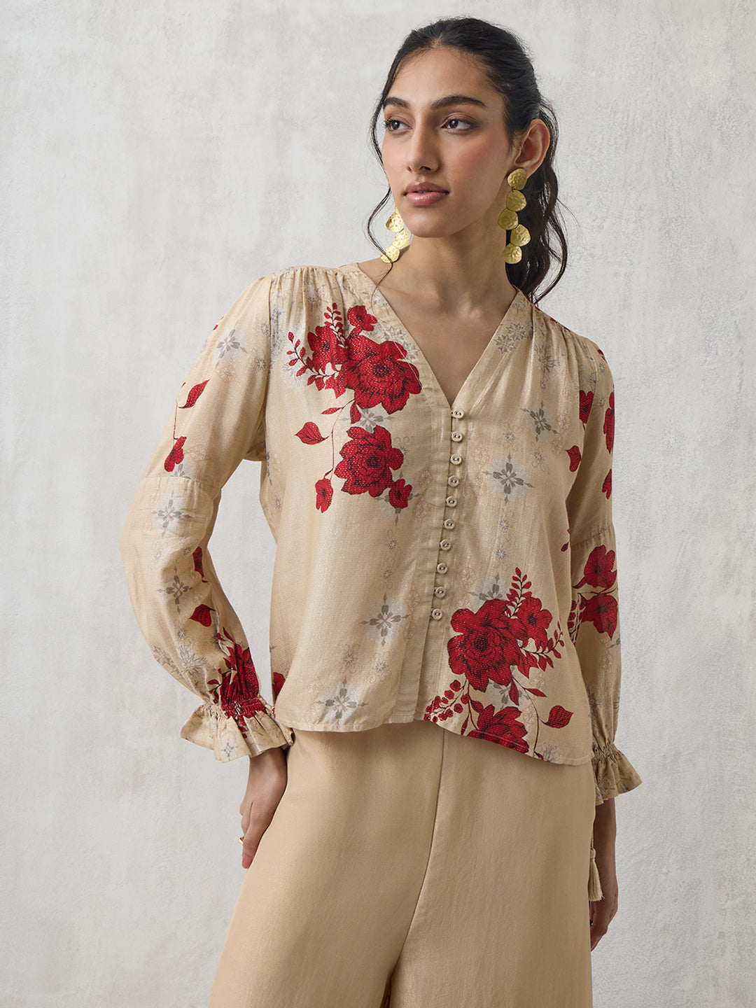 Floral Printed Top - Beige