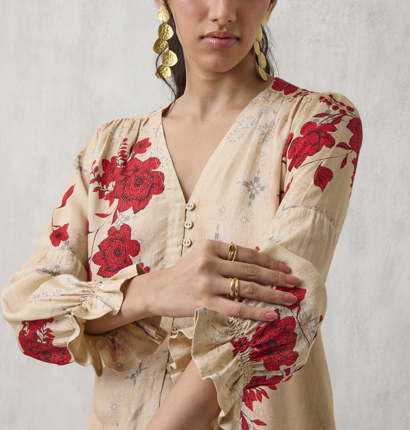 Floral Printed Top - Beige