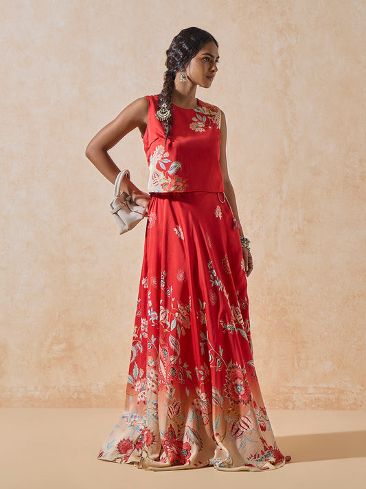 Printed Crop Top - Red