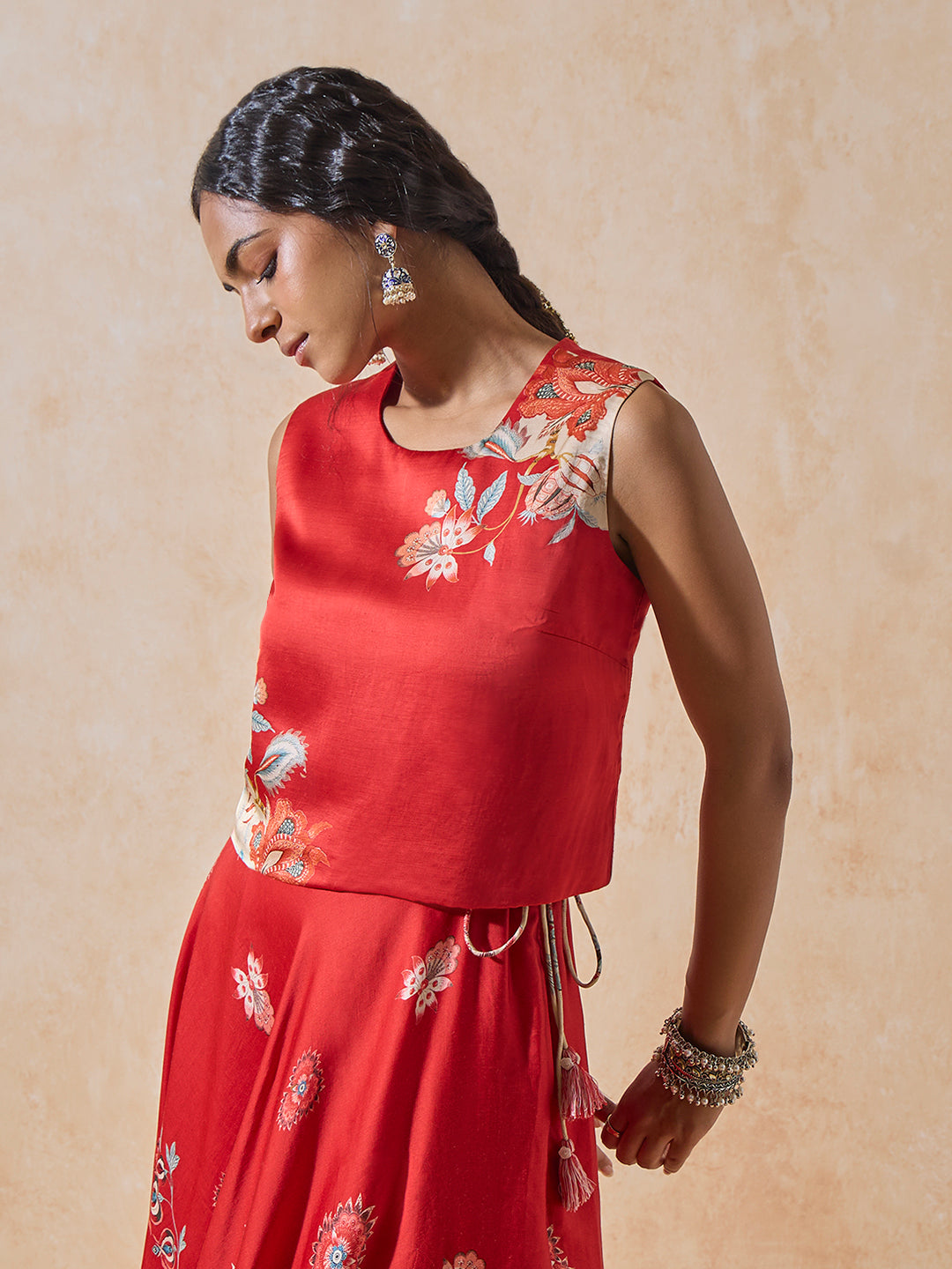 Printed Crop Top - Red