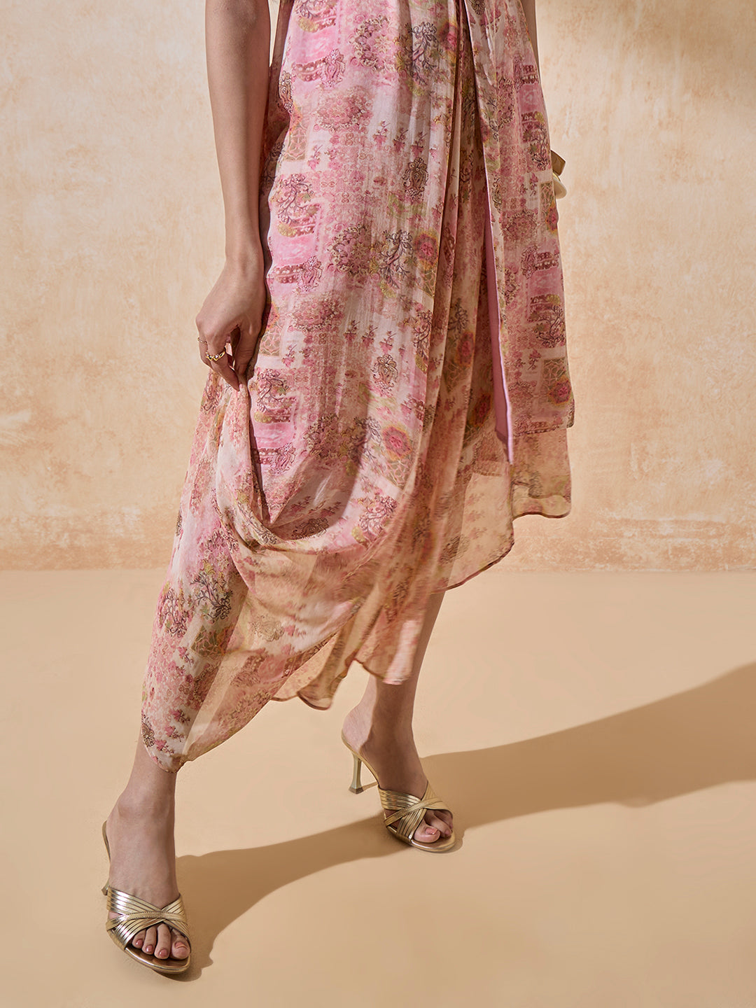 Printed Draped Dress - Pink