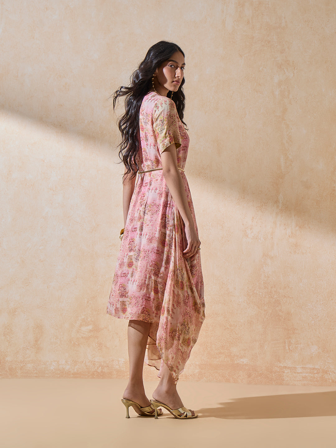 Printed Draped Dress - Pink