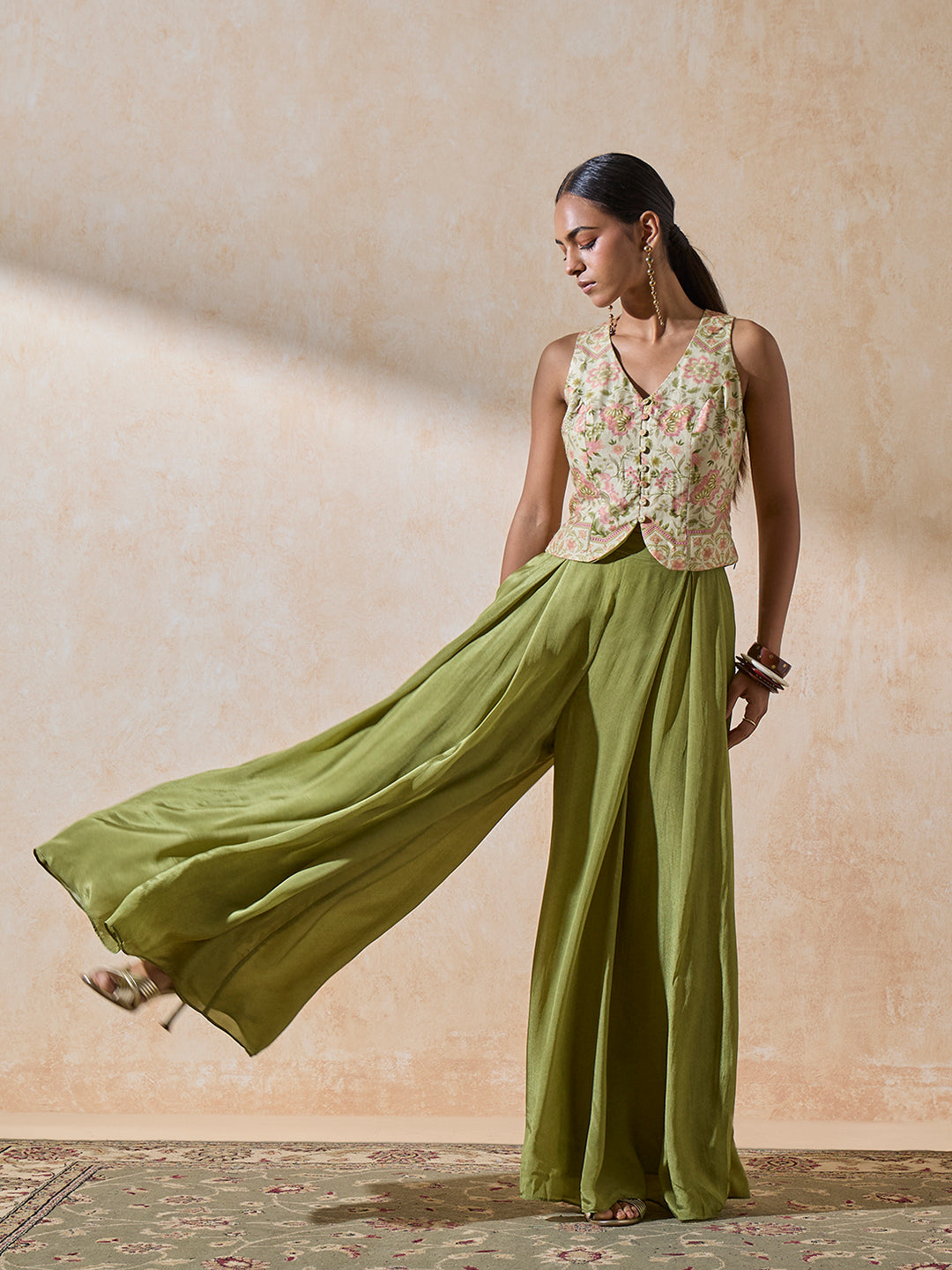 Wide Leg Palazzos - Green