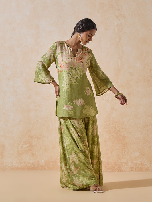 Floral Printed Kurta Set - Green