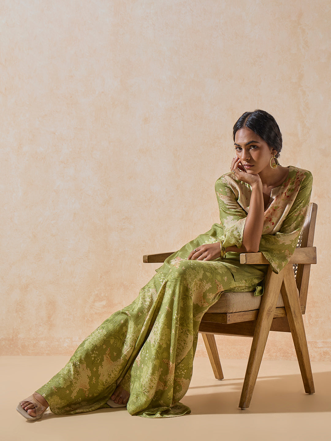 Floral Printed Kurta Set - Green