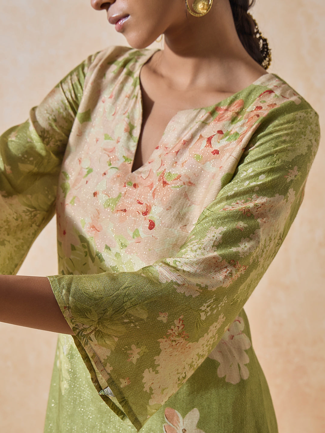 Floral Printed Kurta Set - Green