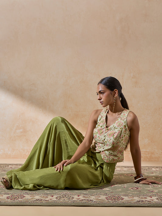 Floral Waistcoat Top - Green