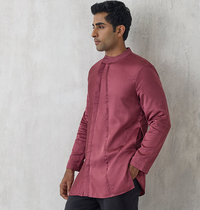 Asymmetric Striped Kurta – Maroon
