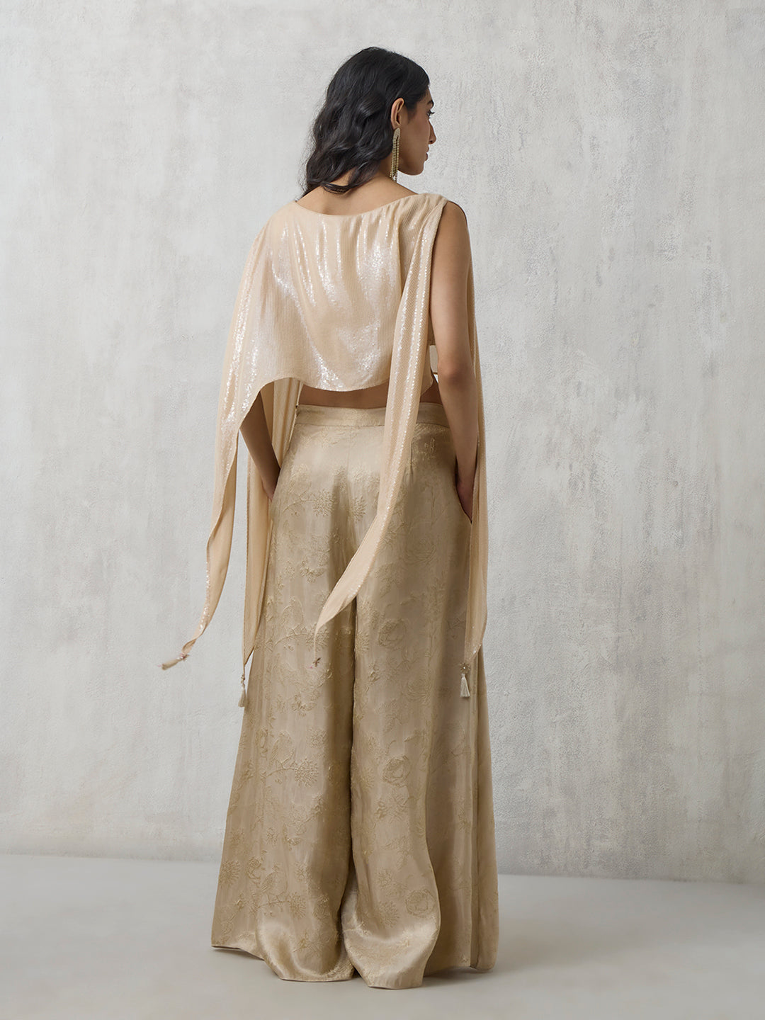 Embroidered Top And Jaquard Co-ord Set - Gold