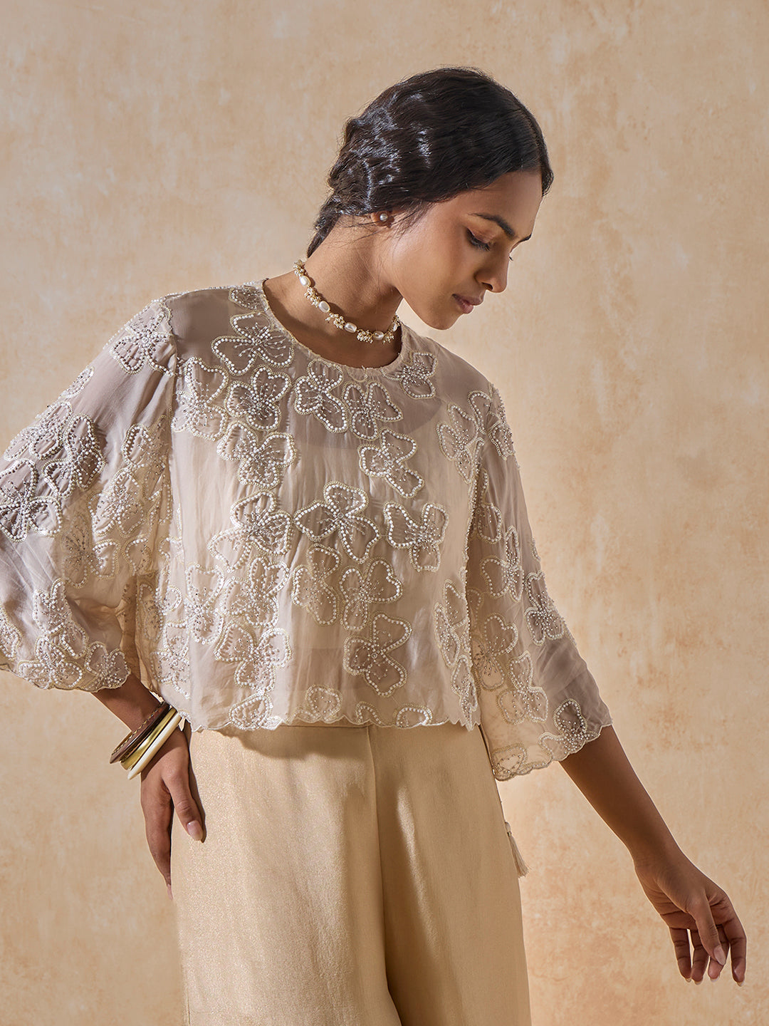 Bead Detailed Top - Ivory