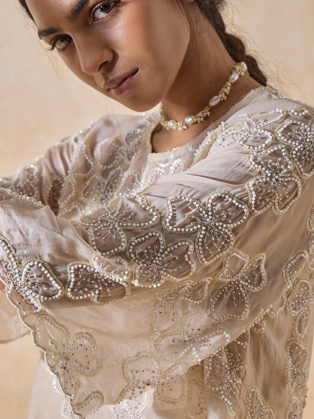 Bead Detailed Top - Ivory