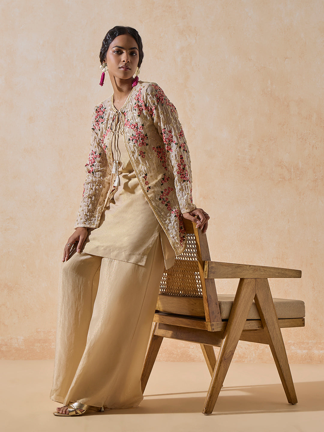 Floral Embroidered Kurta - Beige