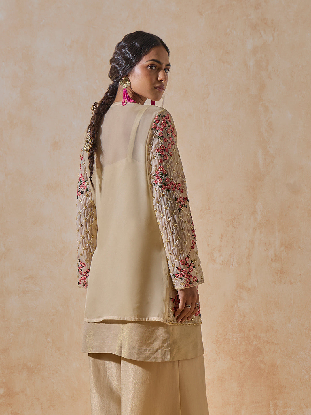 Floral Embroidered Kurta - Beige