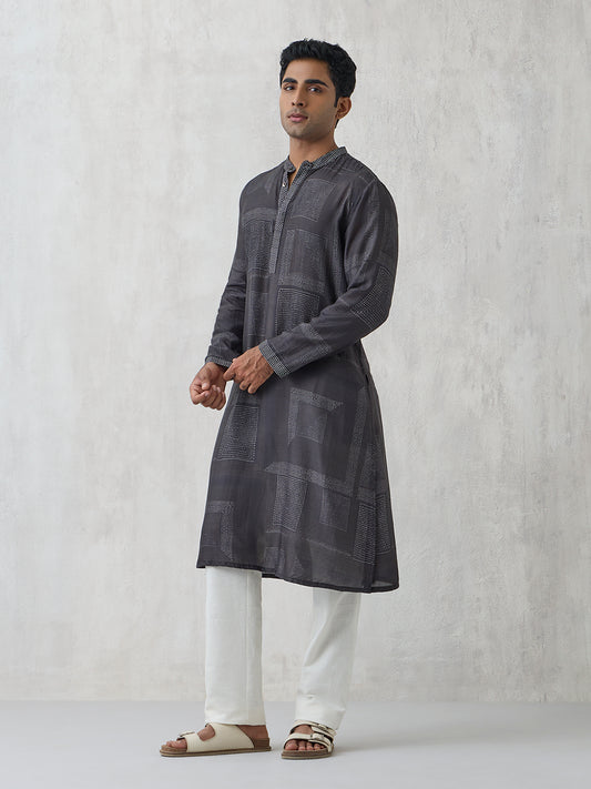 Geometric Printed Kurta - Black