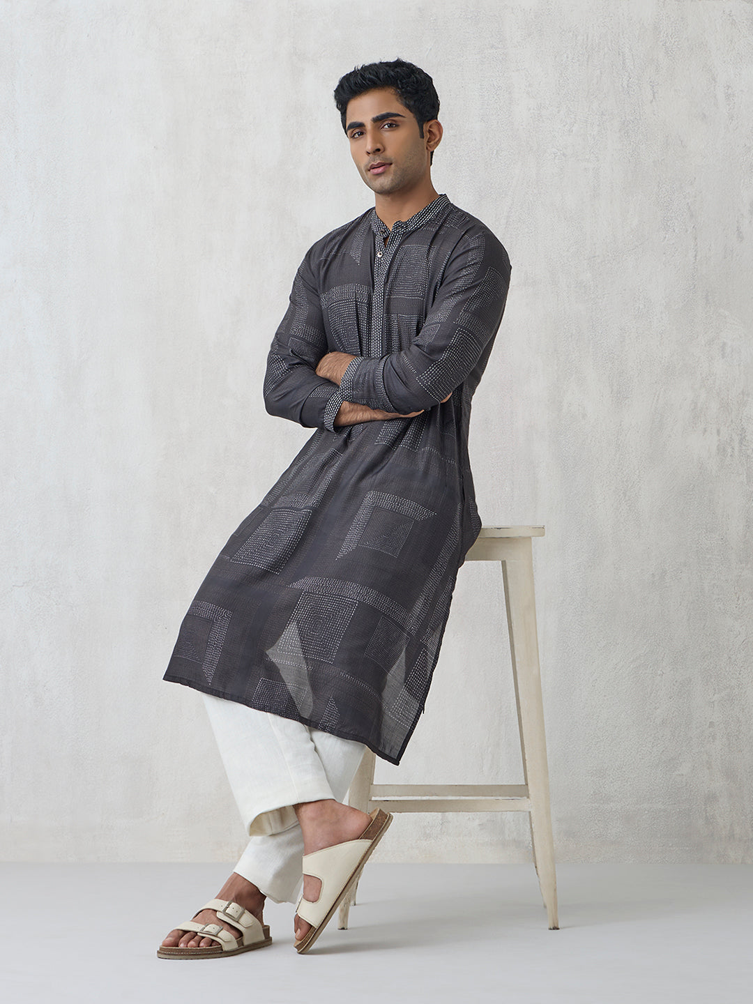 Geometric Printed Kurta - Black