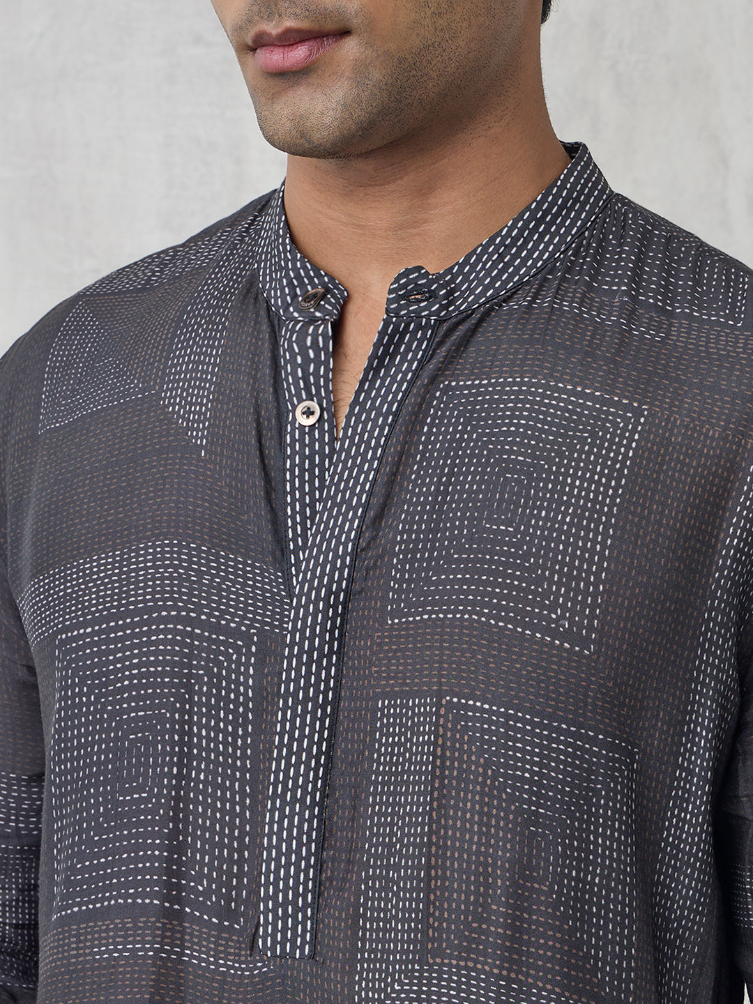 Geometric Printed Kurta - Black