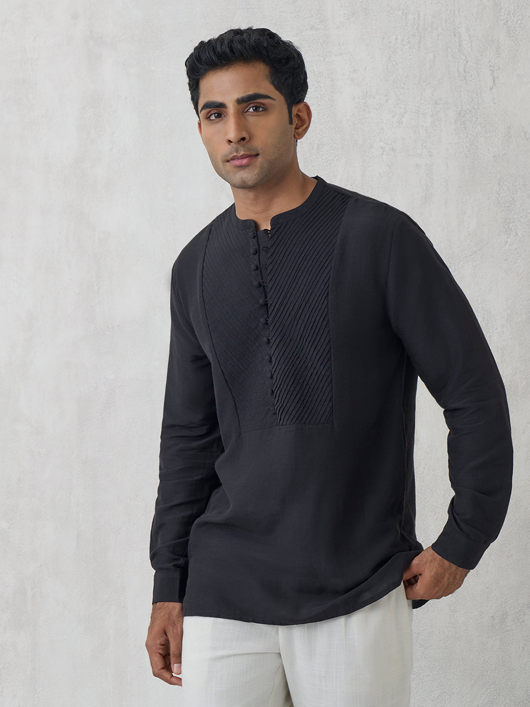 Panel-Detailed Kurta - Black