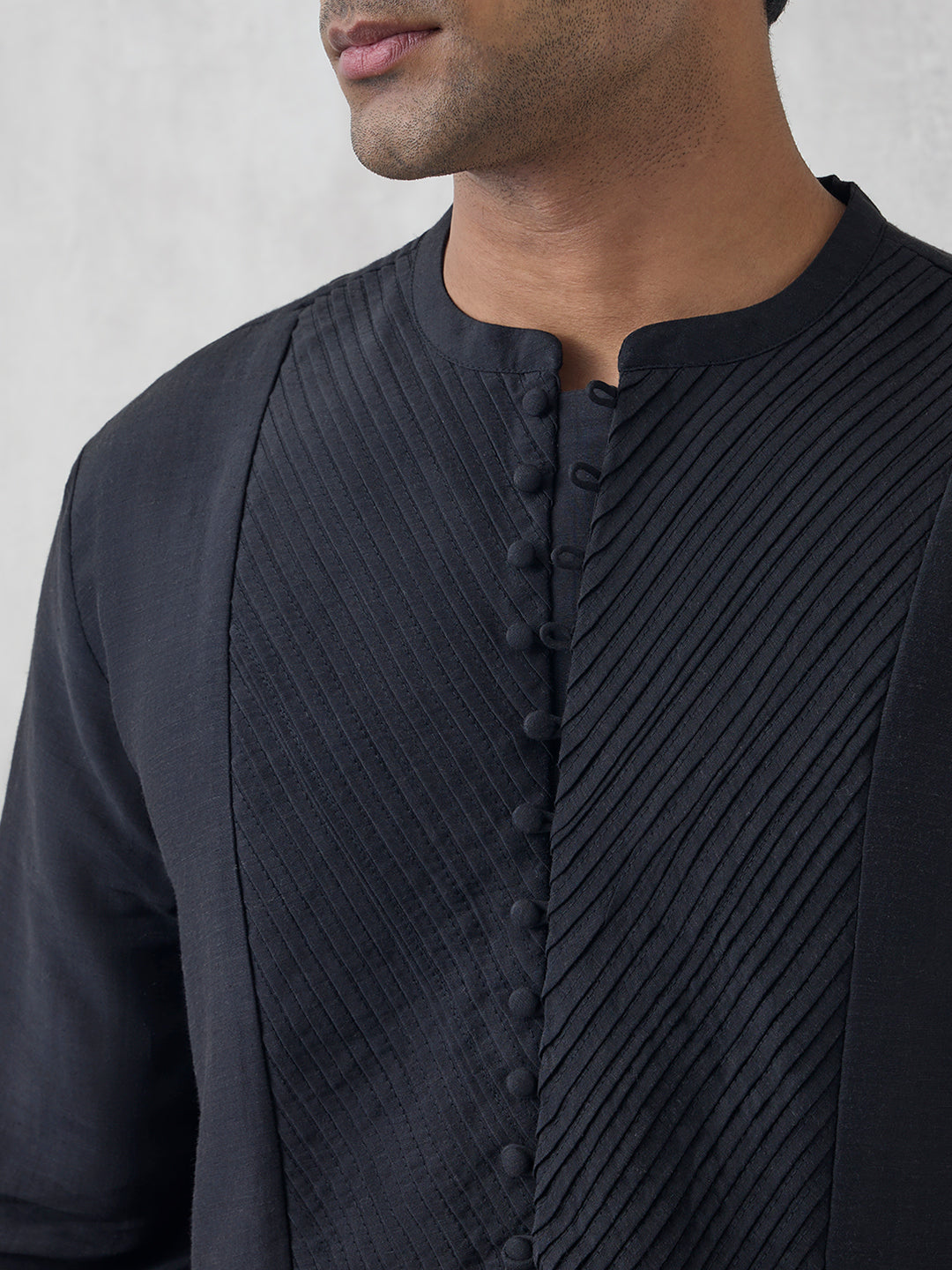 Panel-Detailed Kurta - Black