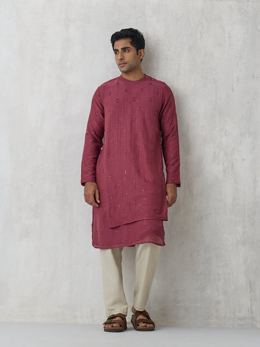 Embroidered Long Kurta – Maroon