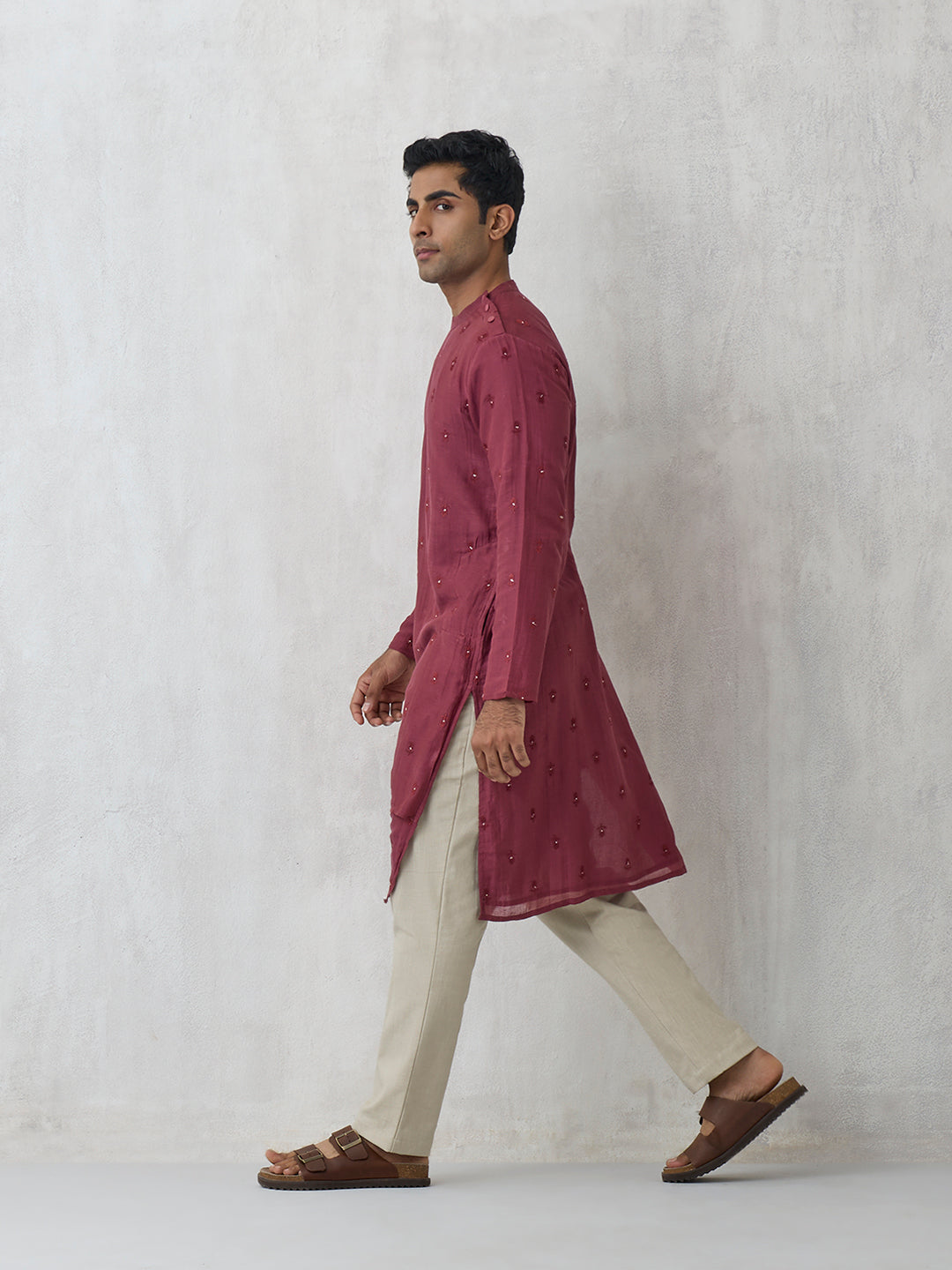 Embroidered Long Kurta - Maroon