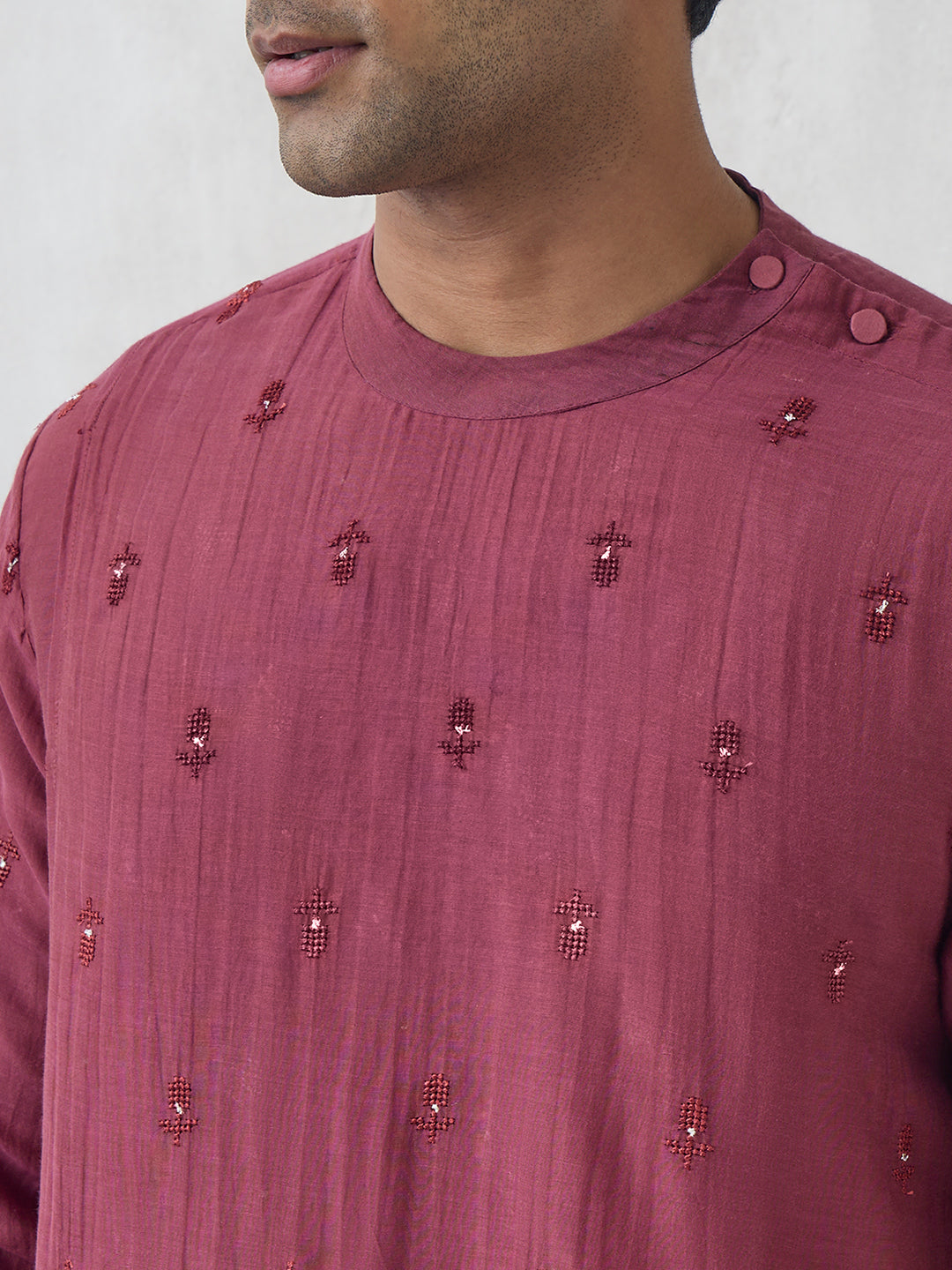 Embroidered Long Kurta - Maroon