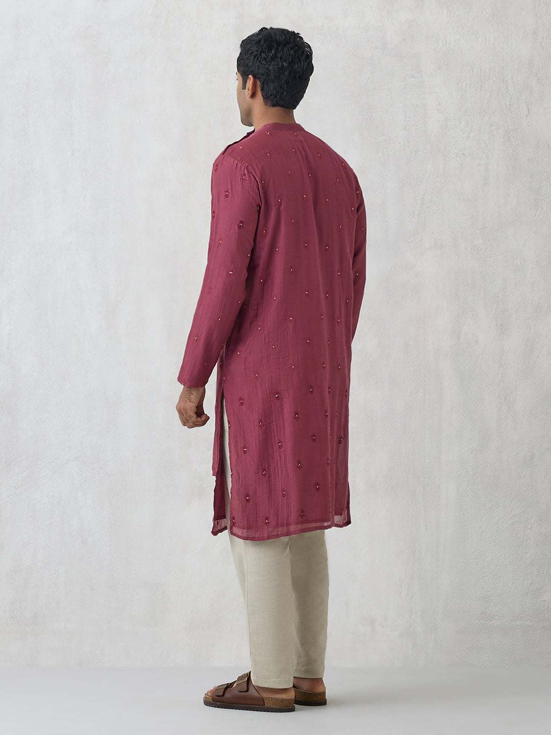 Embroidered Long Kurta - Maroon