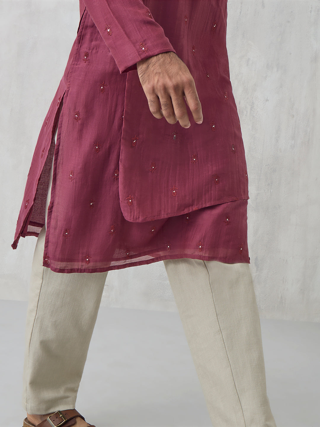 Embroidered Long Kurta - Maroon