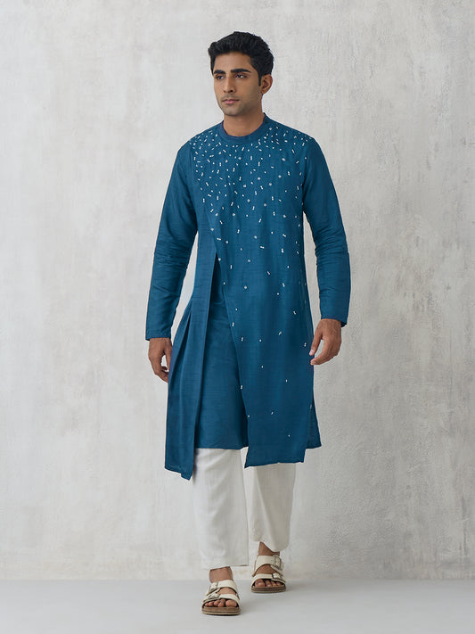 Asymmetric Embroidered Kurta – Blue