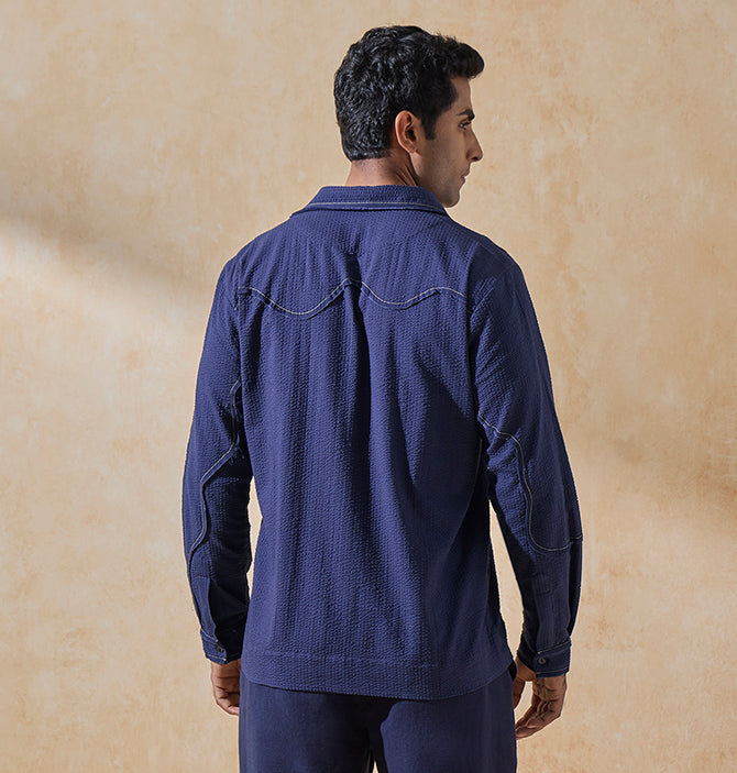 Abstract Embroidered Shirt – Dark Blue