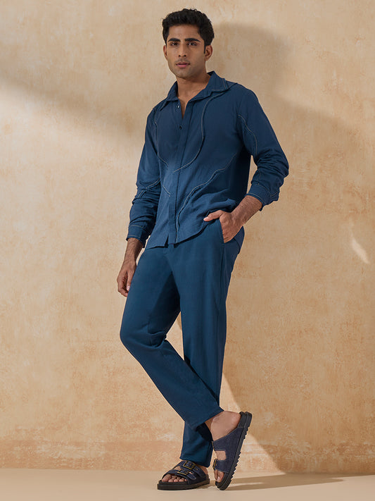 Abstract Embroidered Shirt - Dark Blue