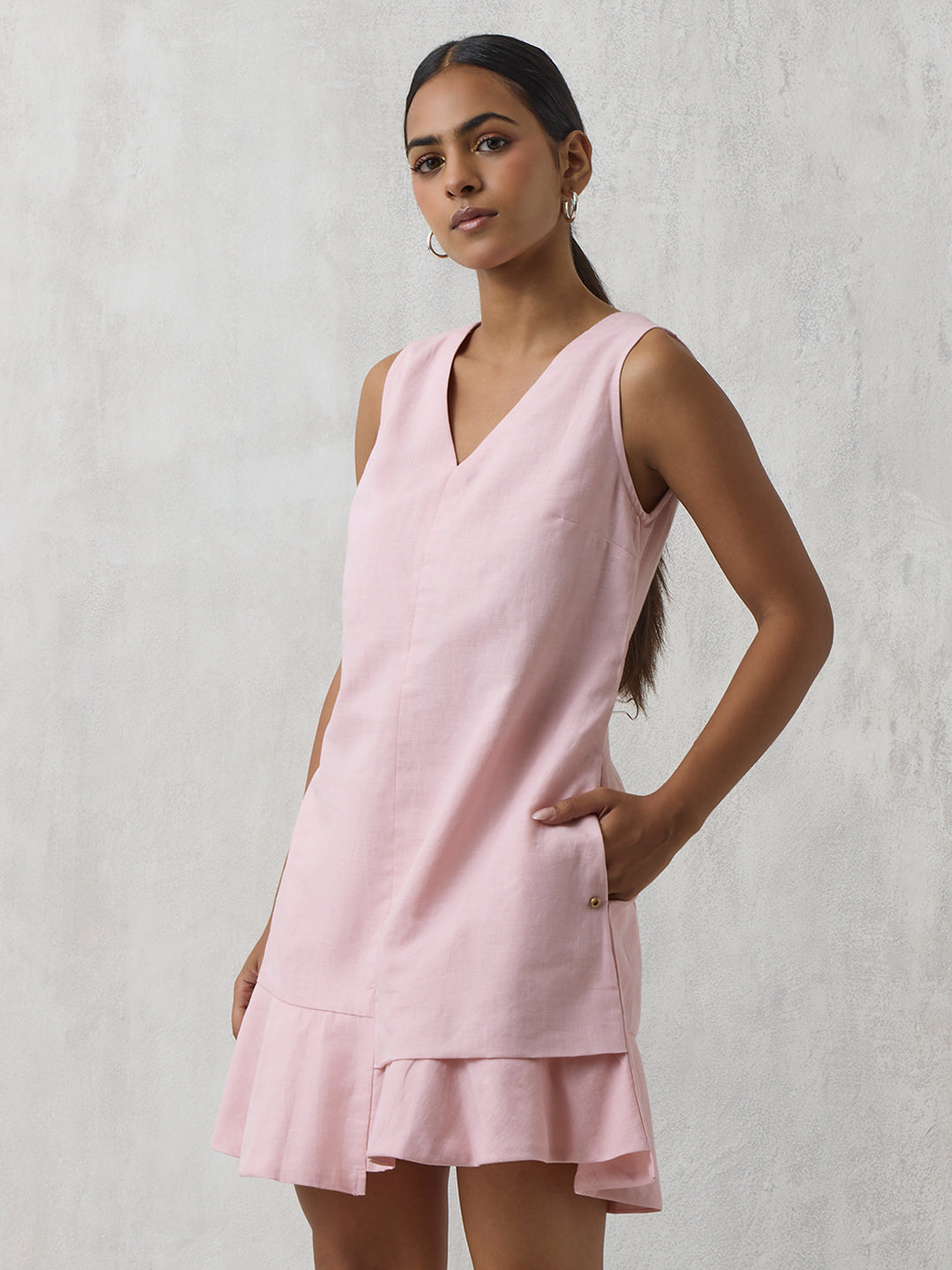 A - line Solid Dress - Pink