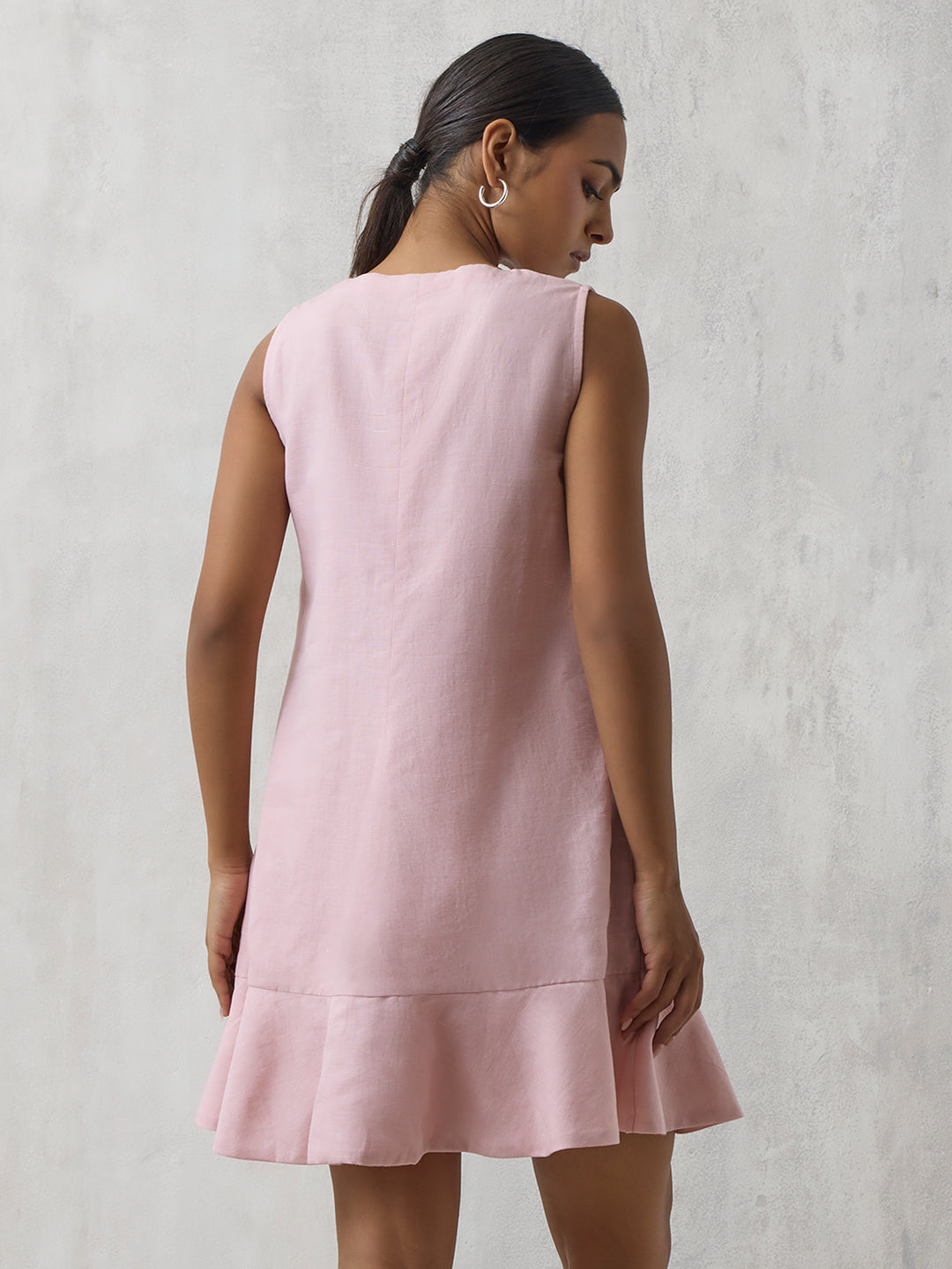 A - line Solid Dress - Pink