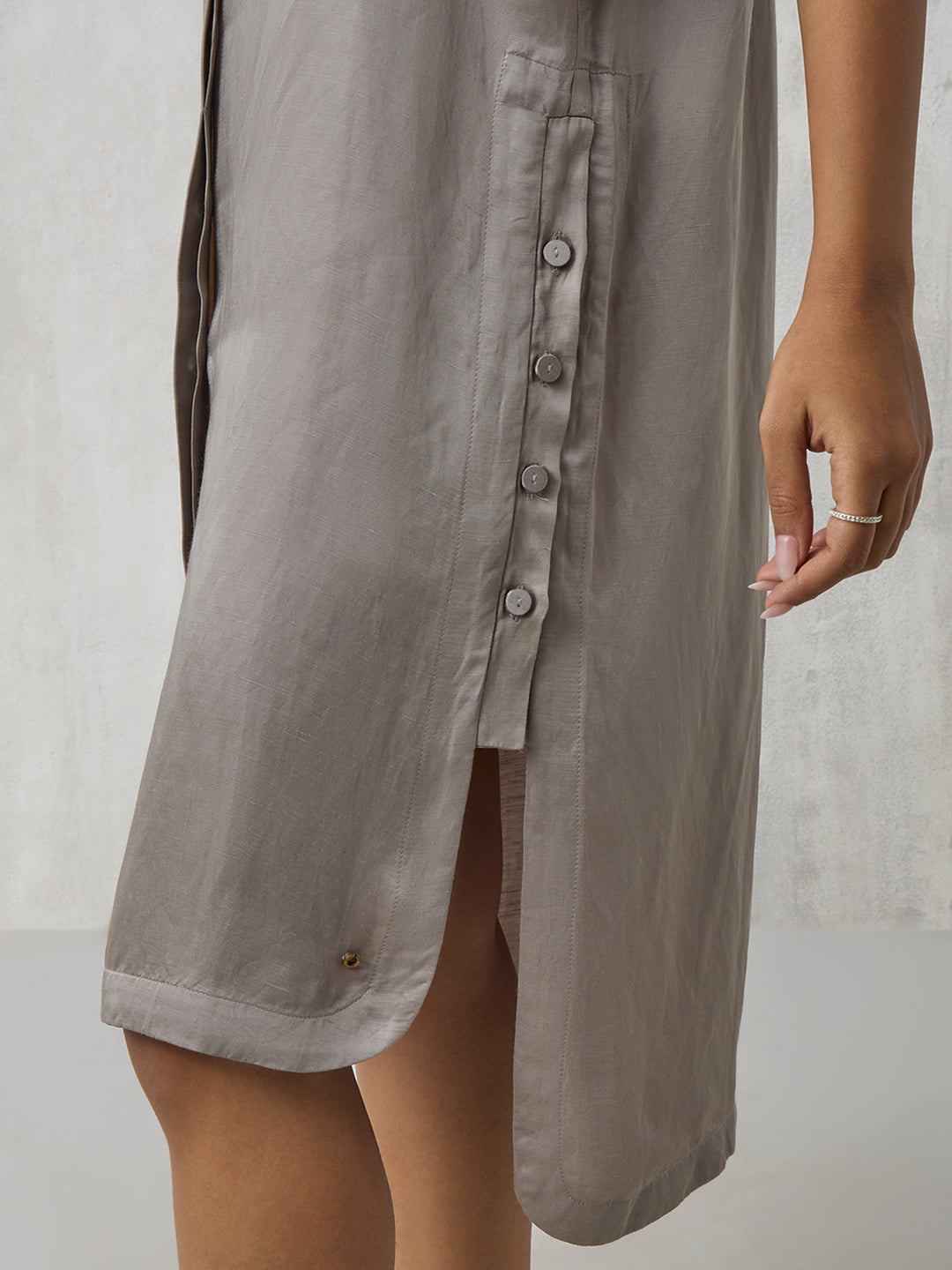 Solid Shirt Dress - Grey