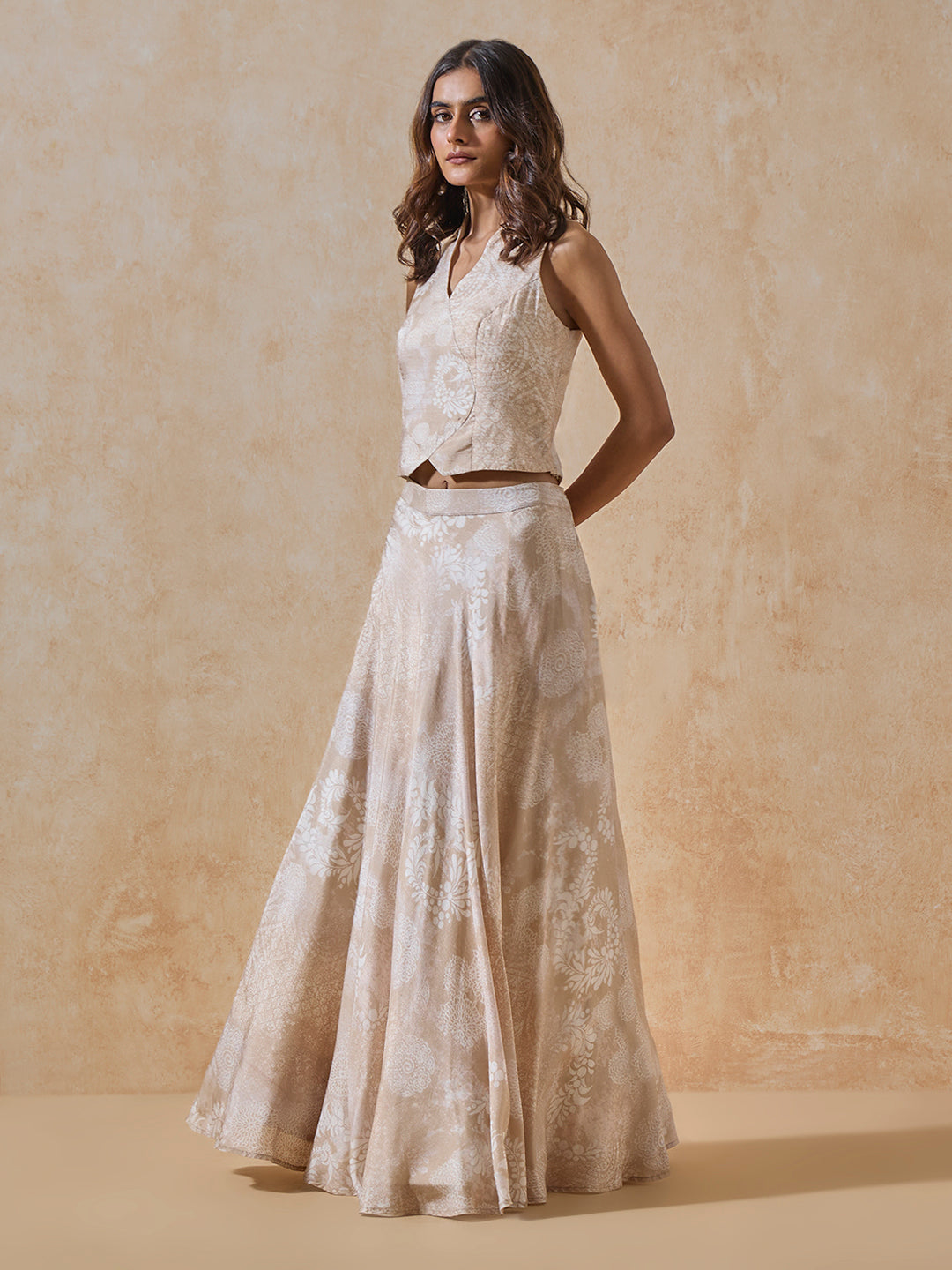 Printed Vest Top - Beige