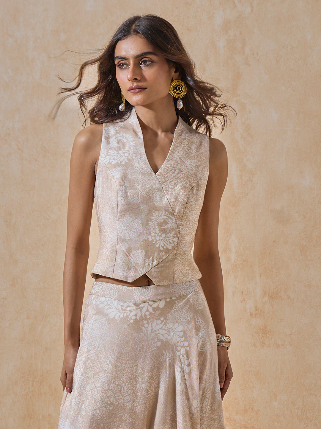 Printed Vest Top - Beige